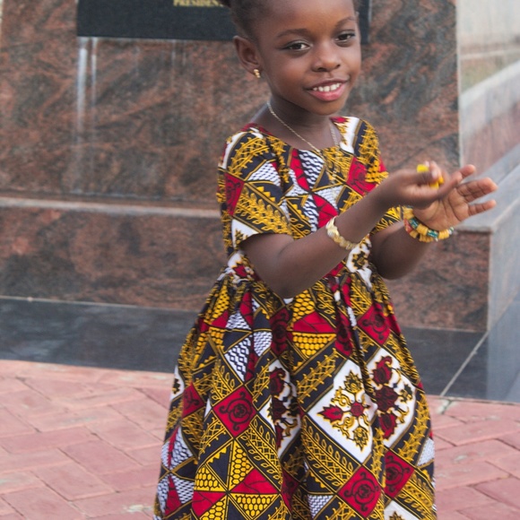 Girl's Brown African Ankara Print Dress - Picture 5 of 6